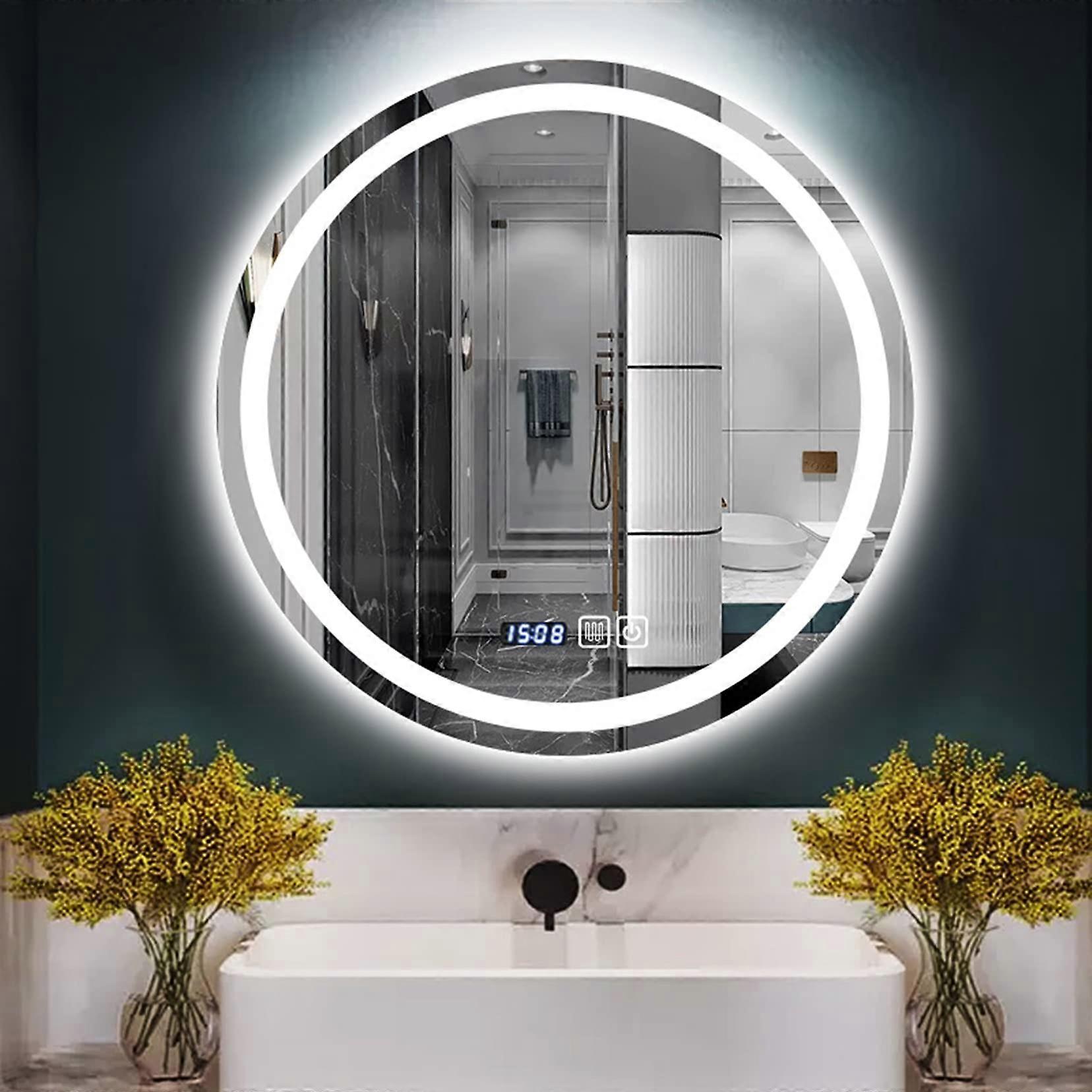 LED Bathroom Mirror Wall Mounted AntiFog Dimmable Touch Control Adjustable Color Lights 80cm