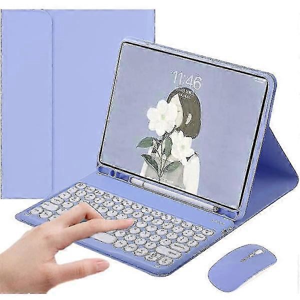 Compatible with iPad Mini 6, Colorful Wireless Keyboard Case with Mouse & Pen Holder, Cute Round Keys, Detachable Bluetooth Cover for iPad Mini 6th
