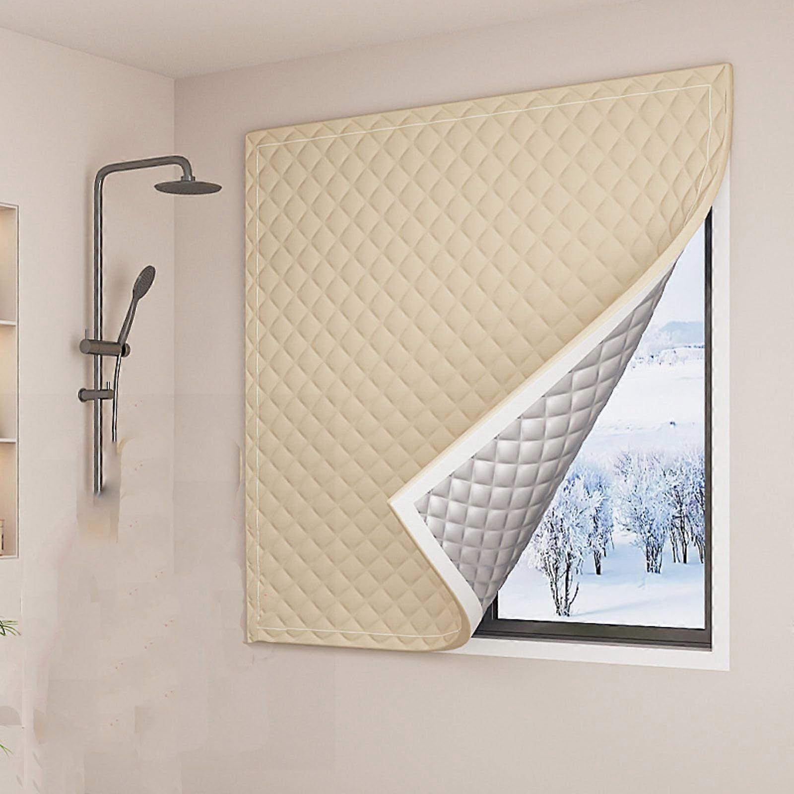 Thermal Insulation Curtains Reusable SelfAdhesive Window Cover Energy Saving Noise Reduction Winter Blackout 90 x 120 cm Beige