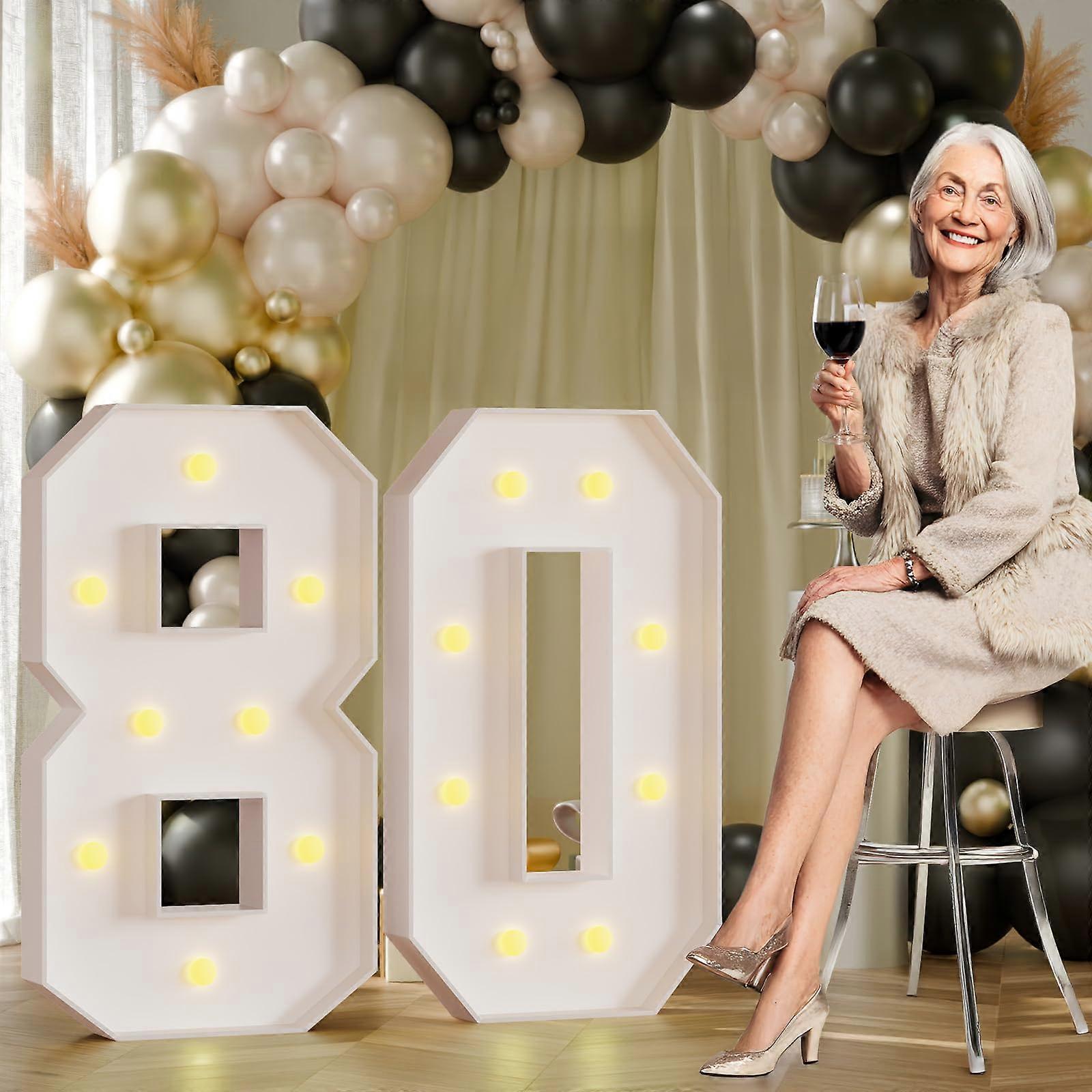 3ft Light Up Marquee Numbers 80 with Warm Yellow Illumination for Birthday or Anniversary Parties