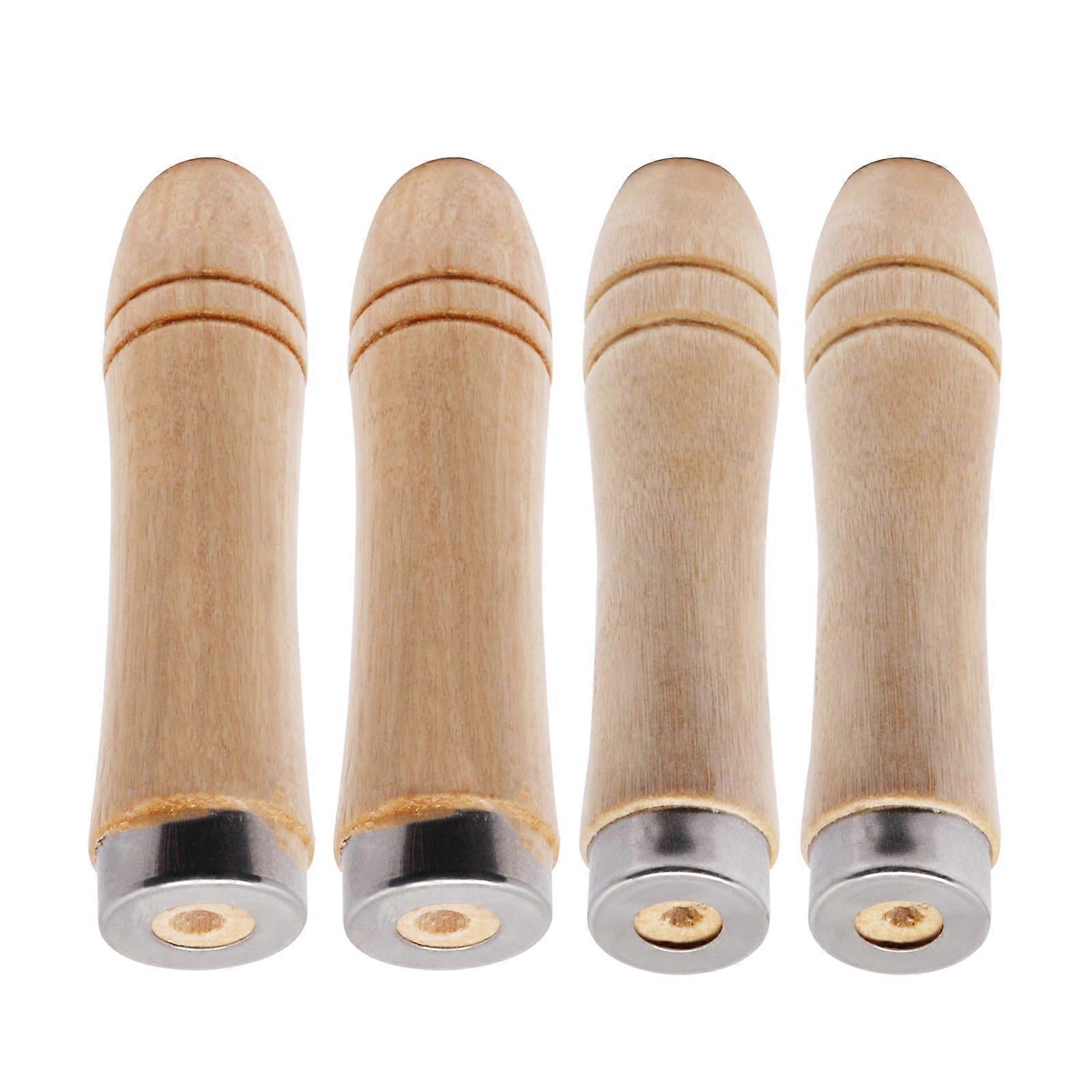 4 Pack Wooden File Handles with Ergonomic Grip and Metal Ferrules, 2 Medium and 2 Large Sizes