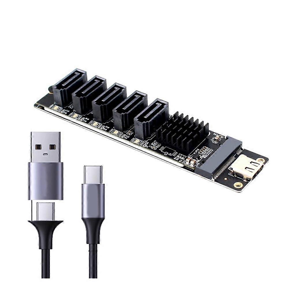 USB C to SATA 3.0 5 Port Adapter 6Gbps Speed HDD SSD Expansion Converter Card