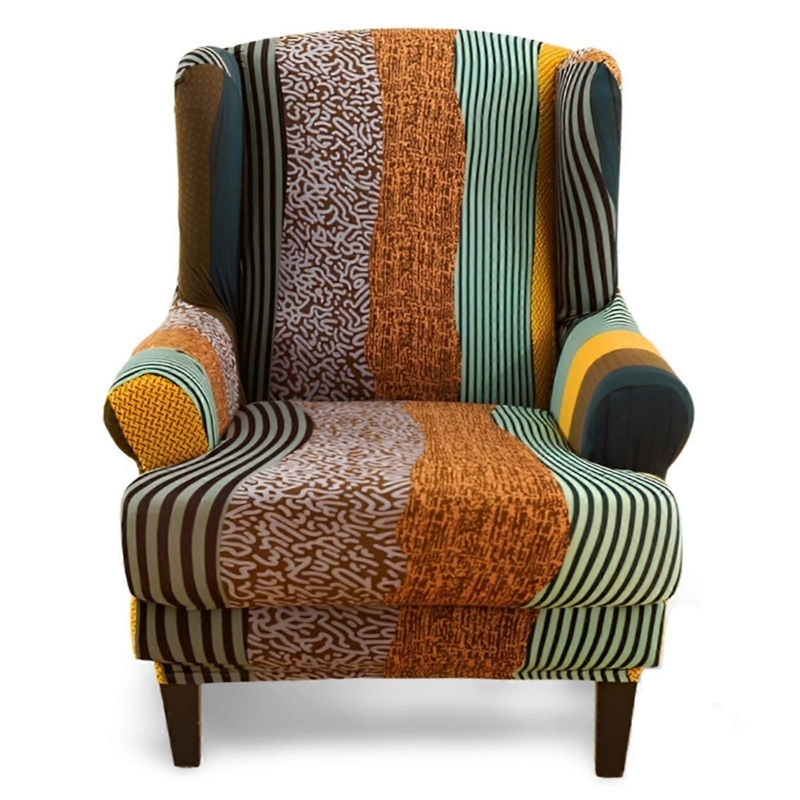 Stretch Wingback Chair Slipcover 2Piece with Elastic Bottom, Washable Full Coverage Orange