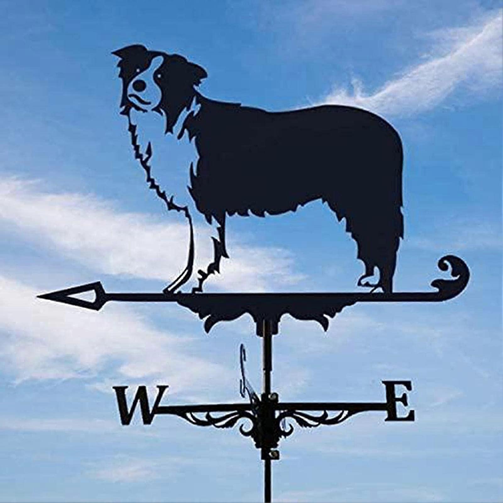 Border Collie Weather Vane Wind Direction Indicator with Roof Mount Durable Metal Construction