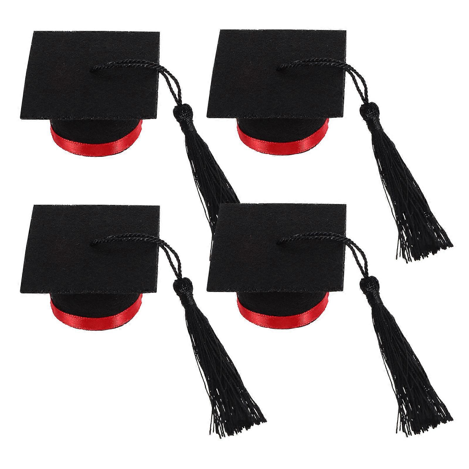 Red Doctoral Cap Decoration 4Pcs Mini Graduation Hat Bottle Toppers
