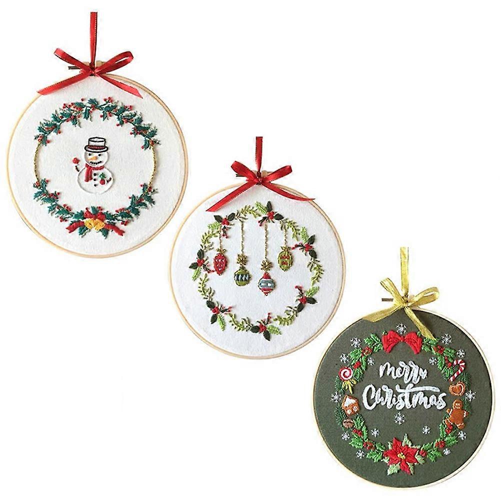 Christmas Embroidery Starter Kit for DIY Use 3Sets with Assorted Color Materials