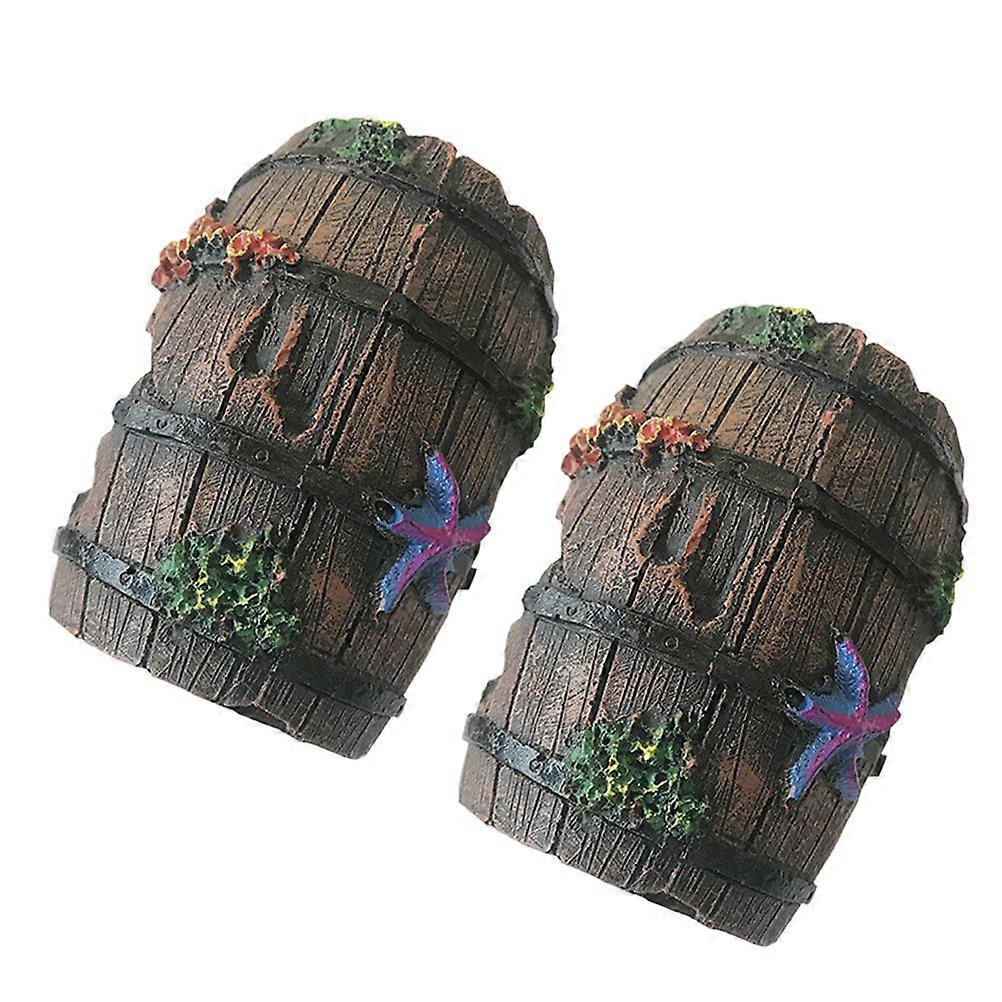Aquarium Decoration Artificial Wine Barrel Fish Hideout for 2Pcs