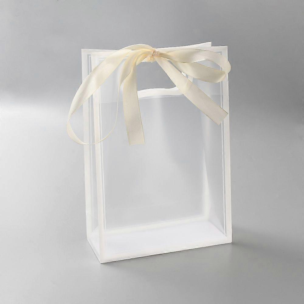 Rectangle Plastic Packaging Gift Bags with Hole Handle and Silk Ribbon Rectangle White 26.1x18.1x0.1~0.2cm