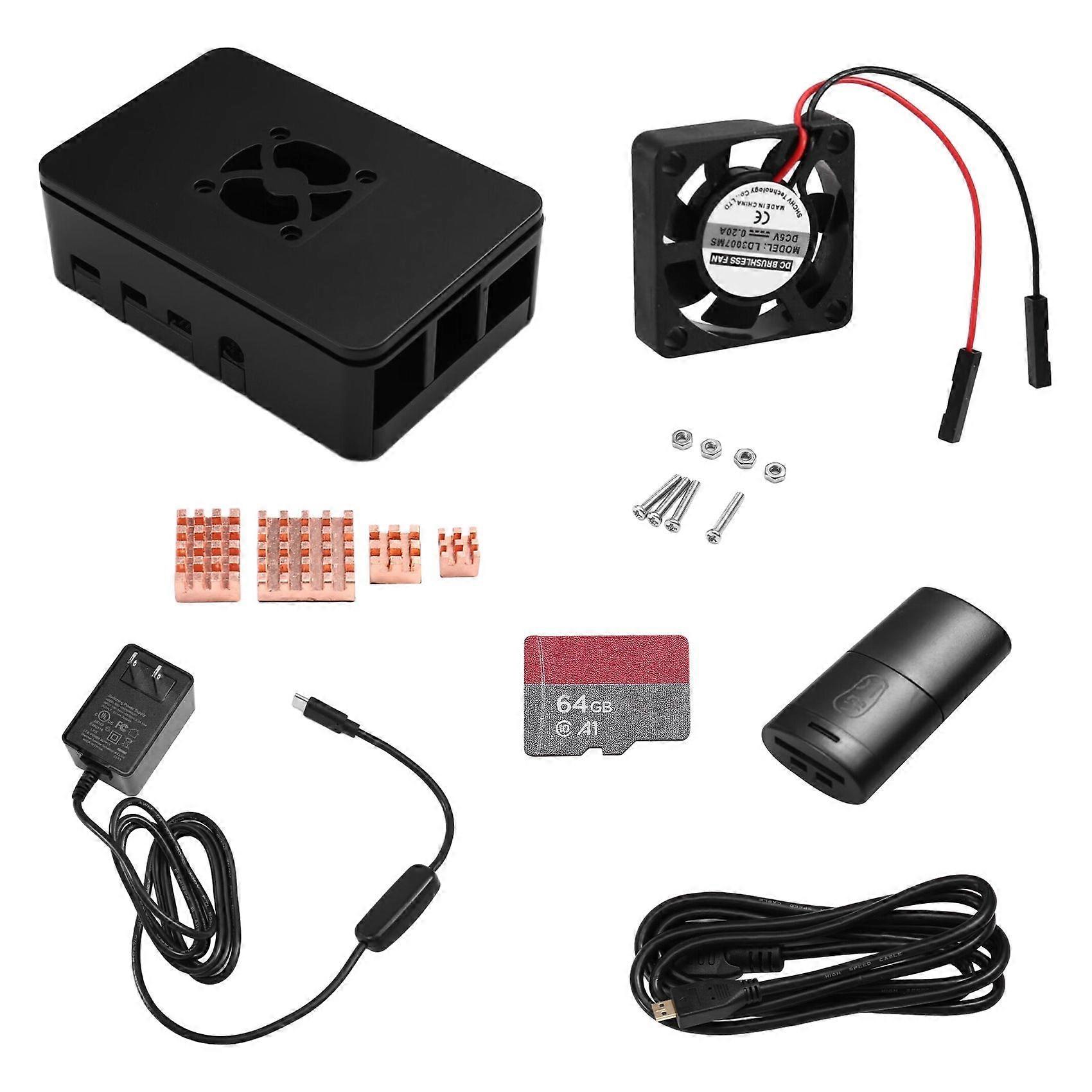 For Raspberry Pi 4B Kit with Case Cooler Memory Card Heatsink for DIY Projects and Electronics Enthusiasts US PLUG