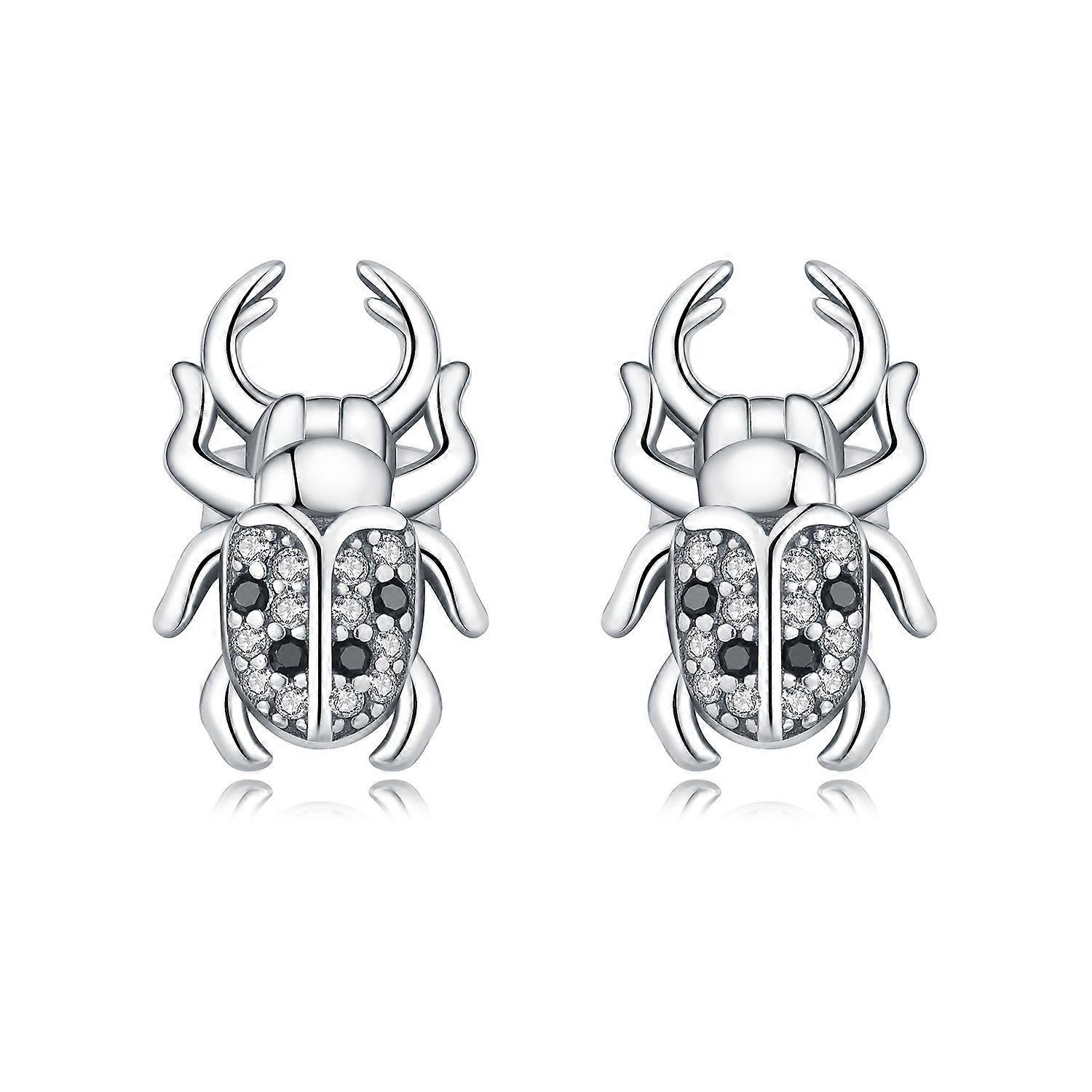 925 Sterling Silver Ladybug Beetle Stud Earrings with Zirconia Exquisite Insect Jewelry