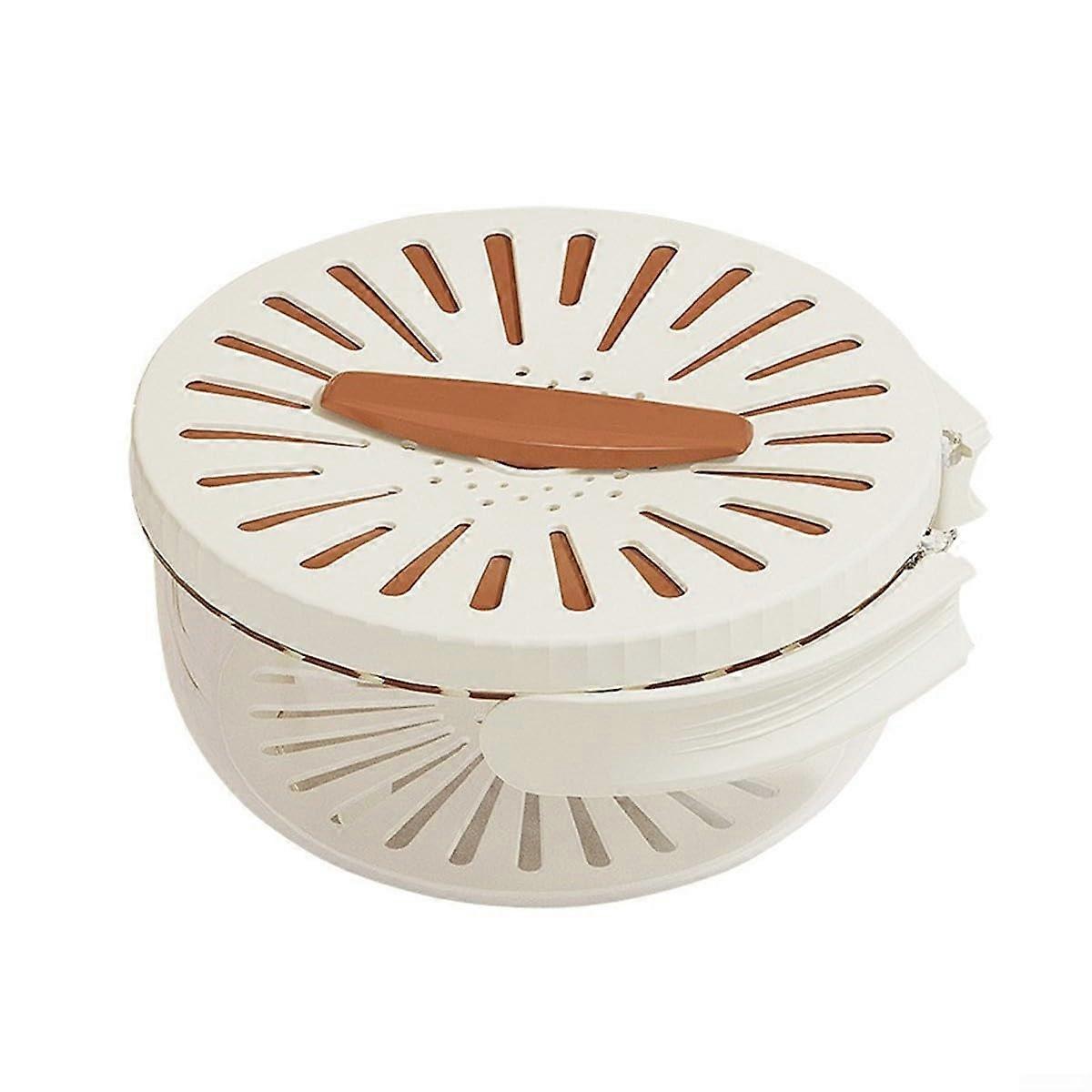 2 in 1 Colander with Bowl for Fruit Washing, Rotating Lid Kitchen Strainer, Foldable Handle, Brown