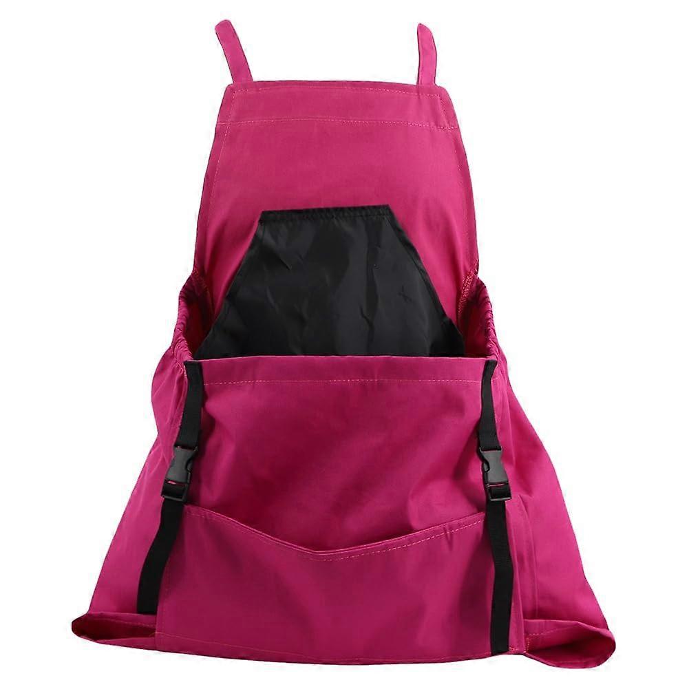 Gardening Apron with Multiple Pockets Vegetable Harvesting Bag Adjustable Straps Waterproof Rose Red