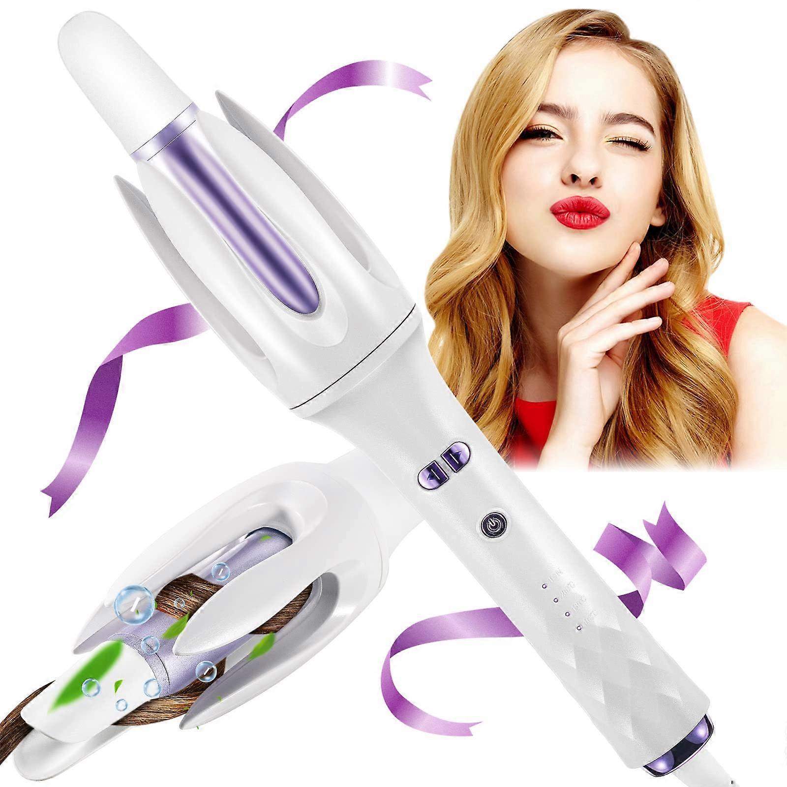 Automatic Hair Curler with Adjustable Temperature, Fast 30s Heating and Dual Rotation (White)