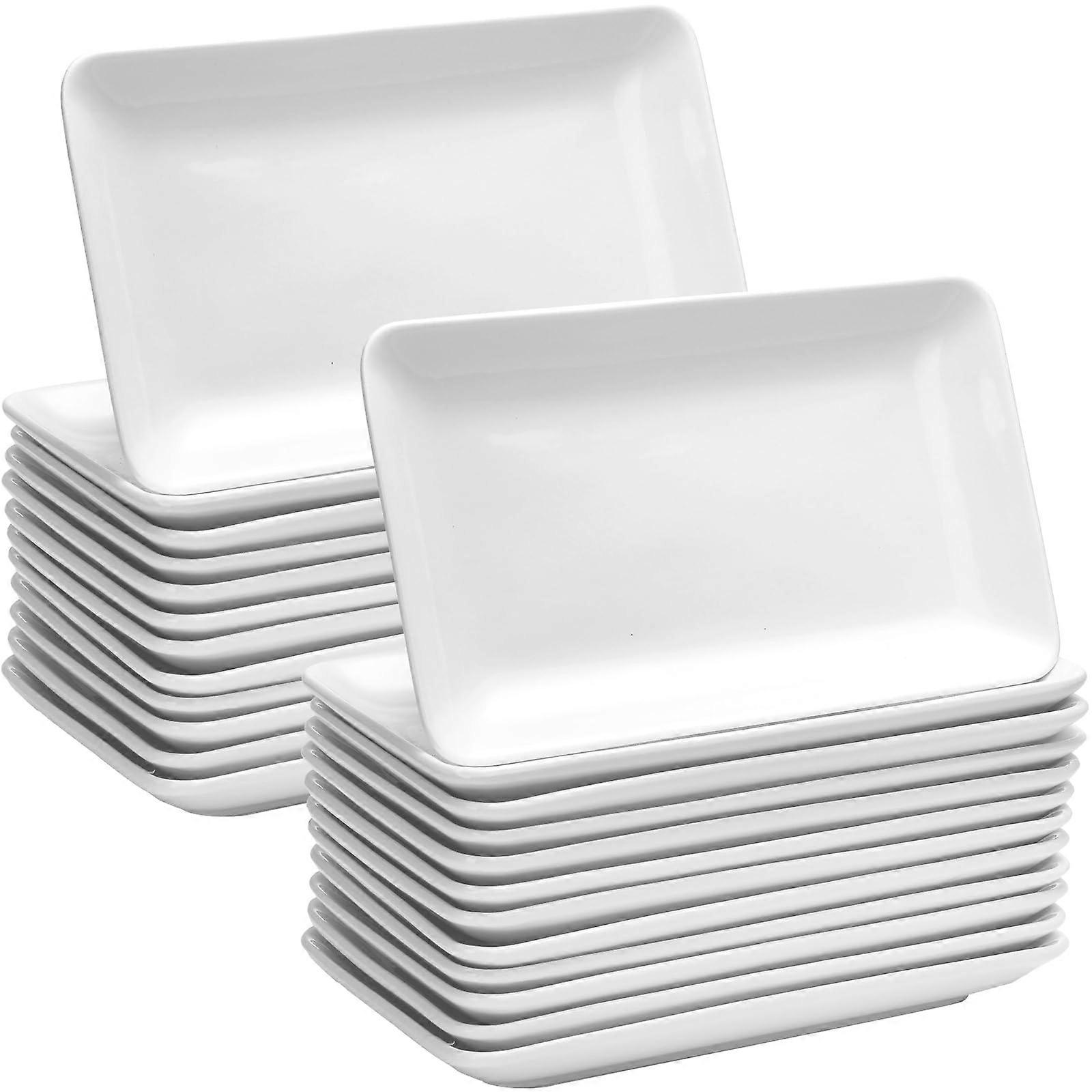 16 Pcs White Rectangular Porcelain Serving Plates Set, 8 Inch Microwave Oven Safe Dinner Platters