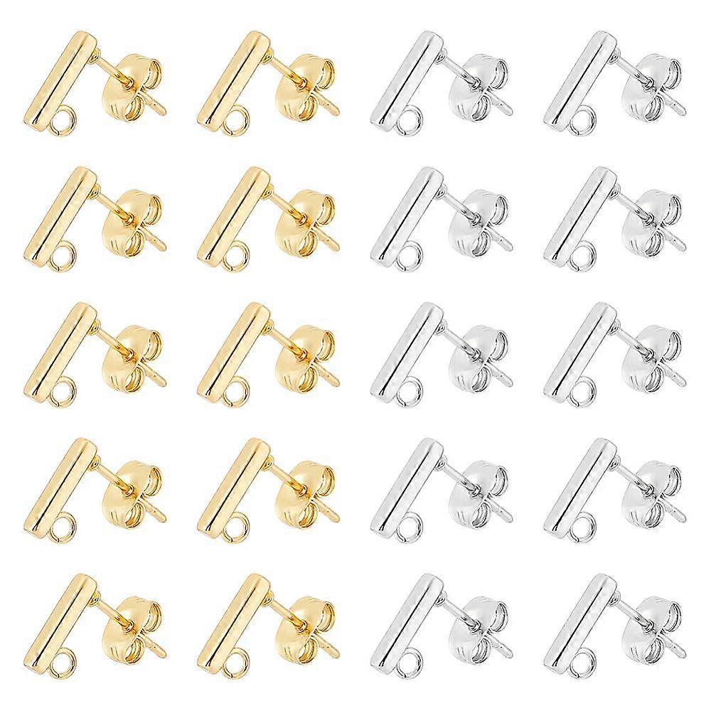 304 Stainless Steel Stud Earring Findings with Loop Rectangle with Ear Nuts Mixed color