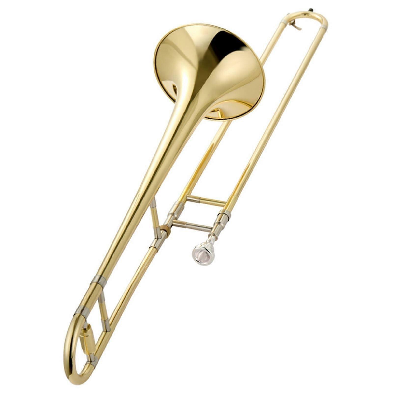 Beginner B Flat Trombone Alto Brass Lightweight Gold Lacquer Clear Tone Durable Smooth Slide