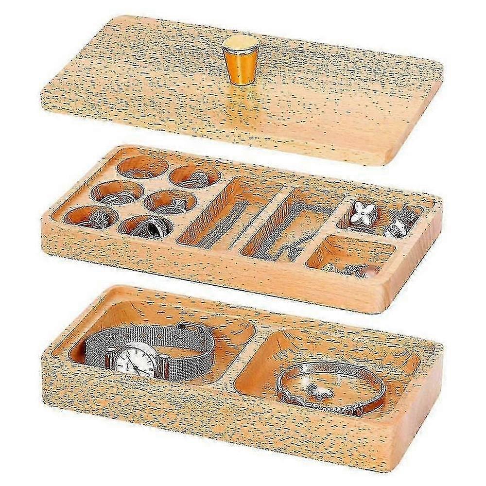 Walnut and Cherry Wood Stackable Jewelry Organizer with Six Compartments