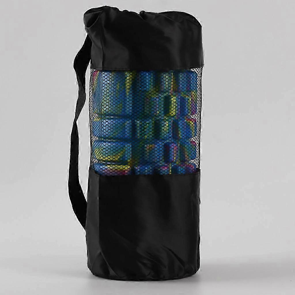 Black Yoga Column Net Bag Mesh Panel Drawstring Yoga Bag Backpack