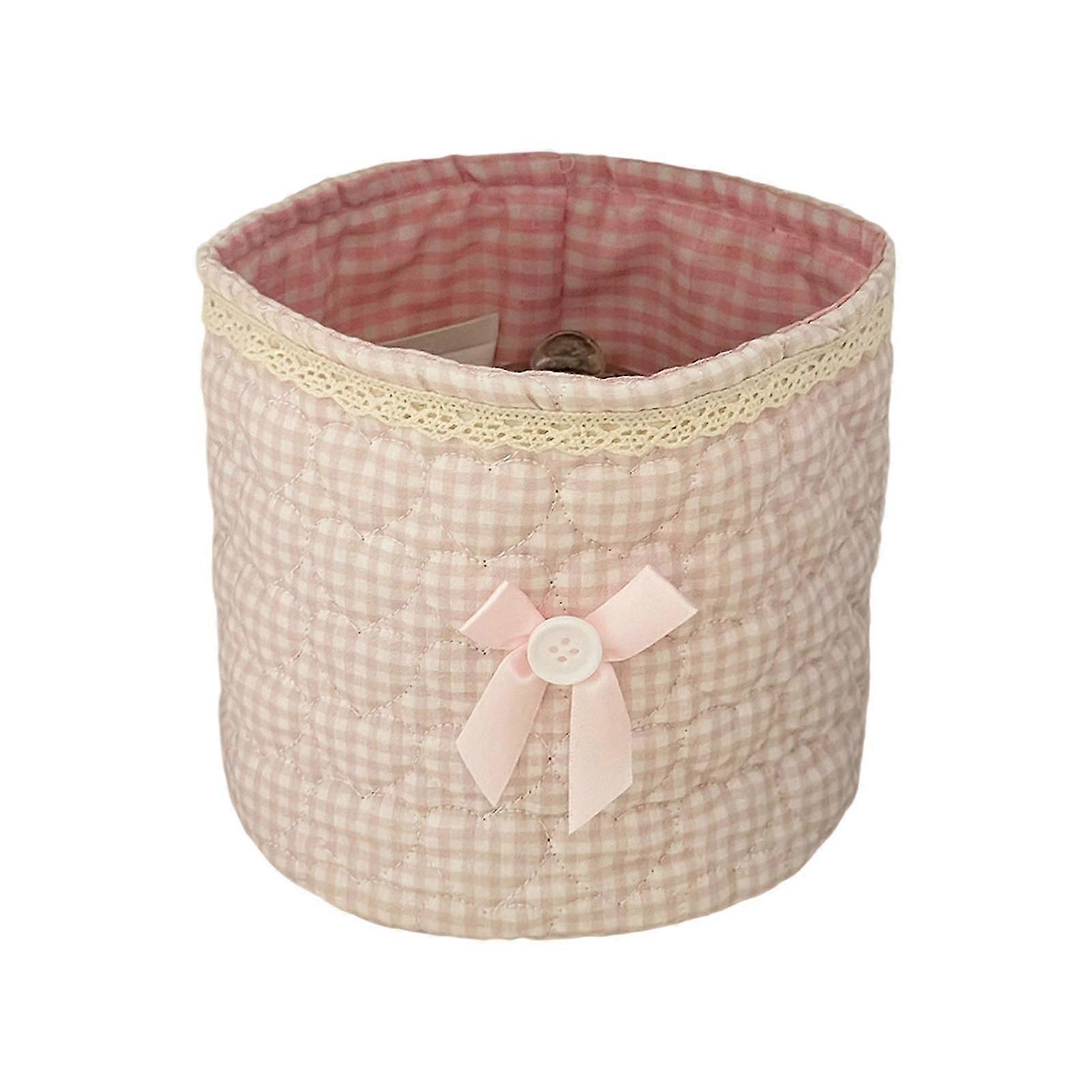 Decorative Cotton Polyester Cylindrical Storage Container With Artistic Lace Detailing For Multipurpose Use Multicolor