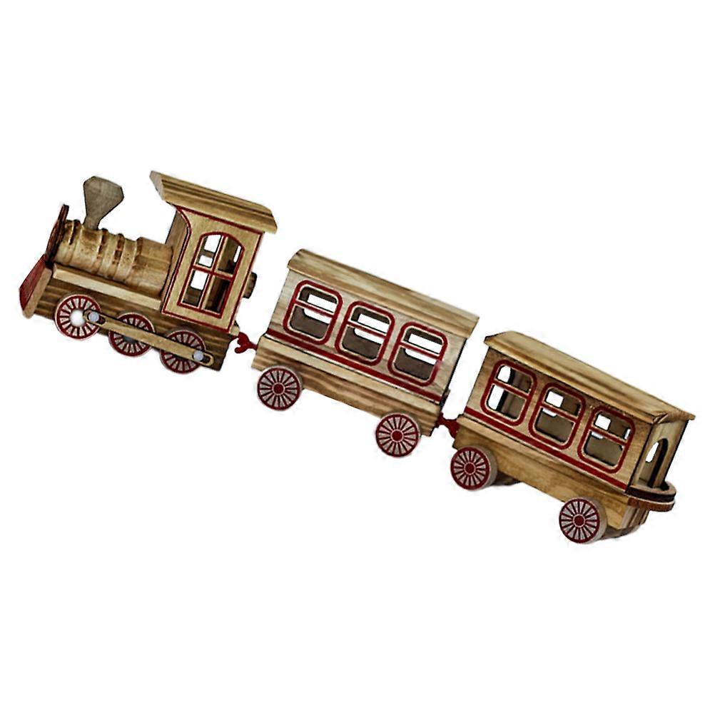 Christmas Train Wooden Craft for Decor 1Set Three-Section Small Train Model