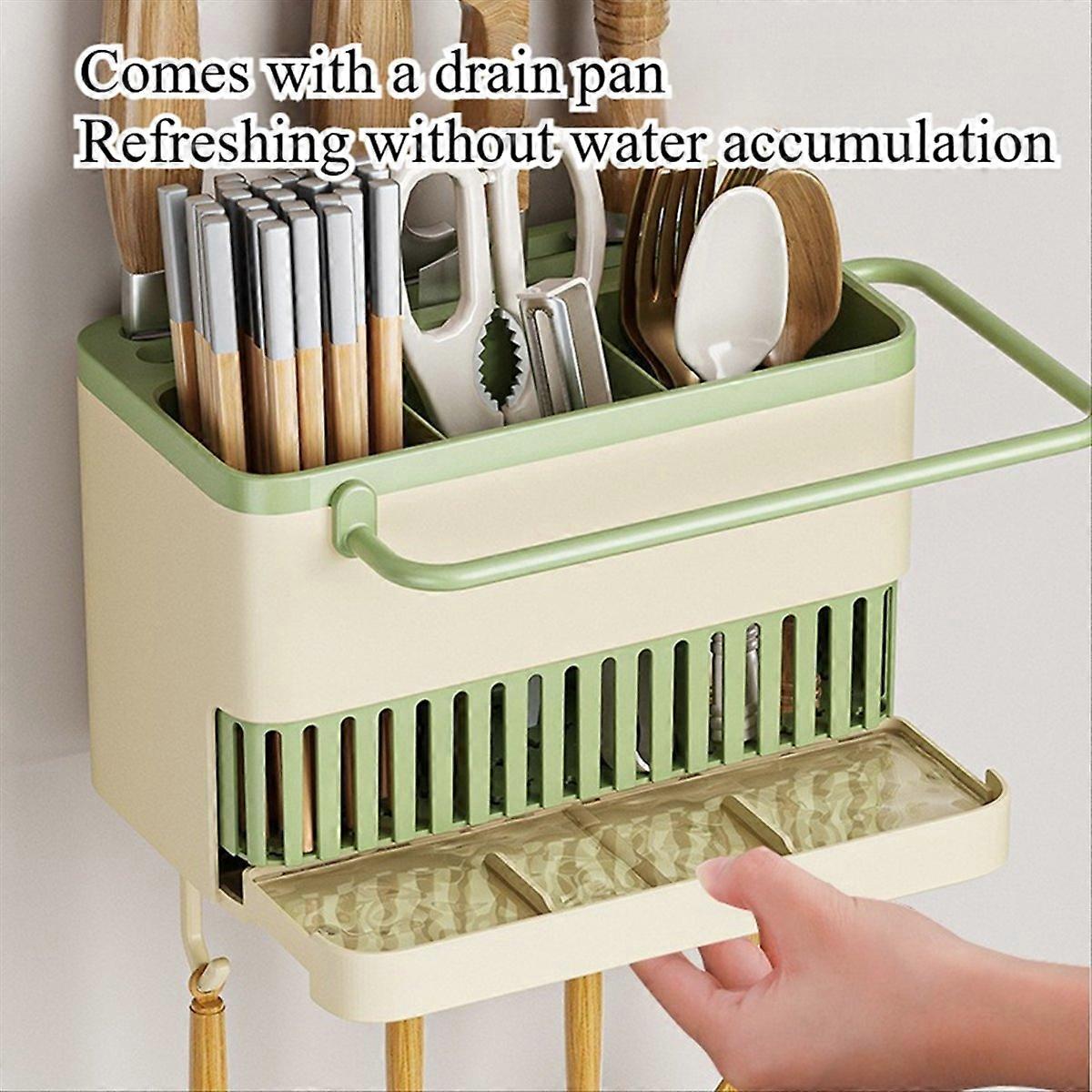 Kitchen Utensil Chopstick Storage Rack with Hook Drainage Rack Wall Mounted Tableware Storage Box Kitchen Organizer A