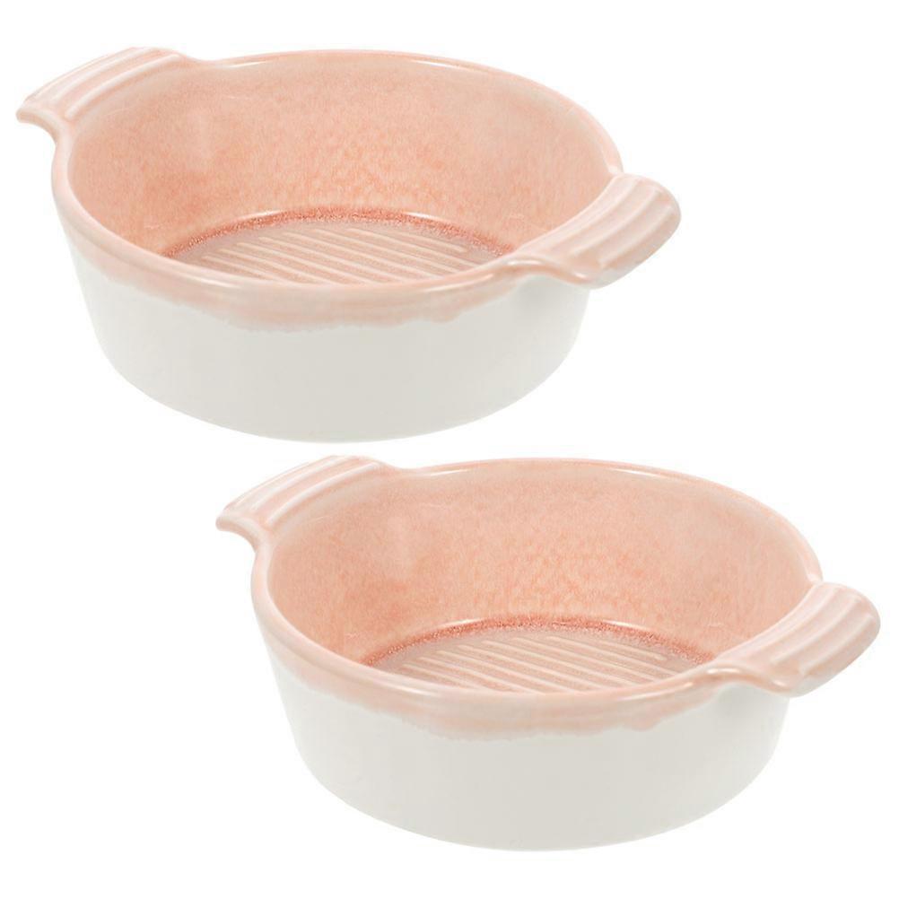 Ceramic Baking Dish Set 2Pcs Soup Bowls with Handles for Home Use