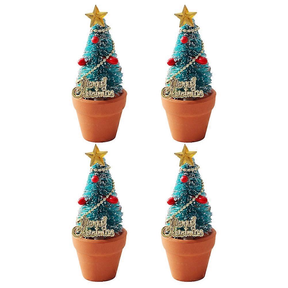 Simulated Xmas Tree Mini House Accessory for Decoration 4Pcs Set