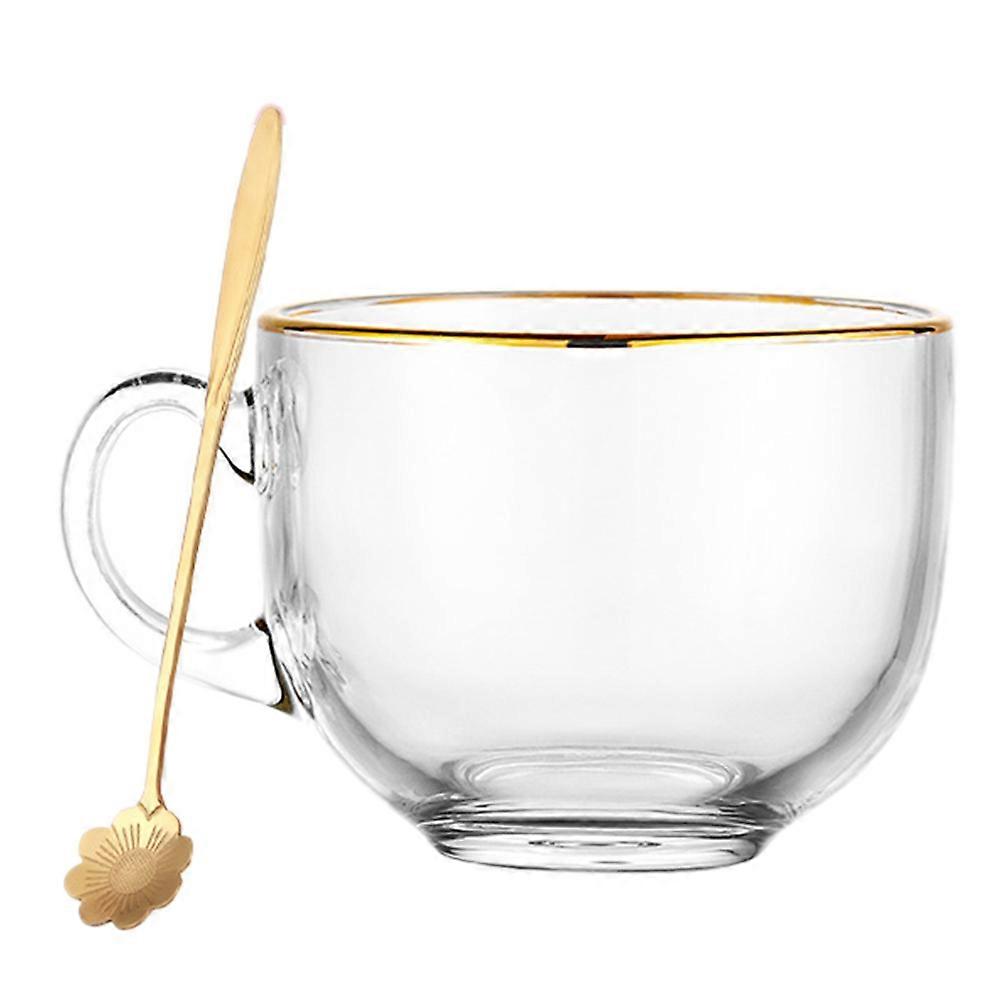 Steel Tempered Glass Breakfast Cup with Spoon for Drinking Use