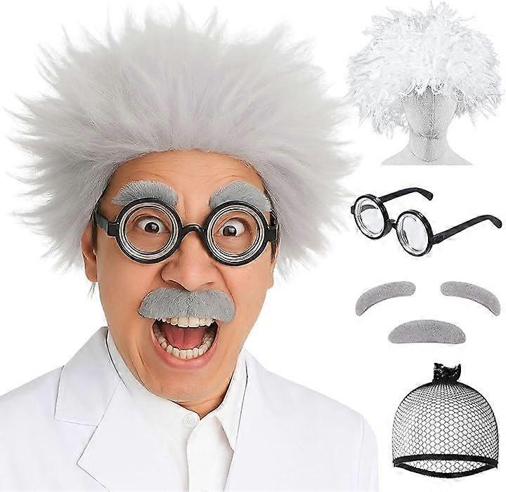 Einstein wig, old professor's afro wig set
