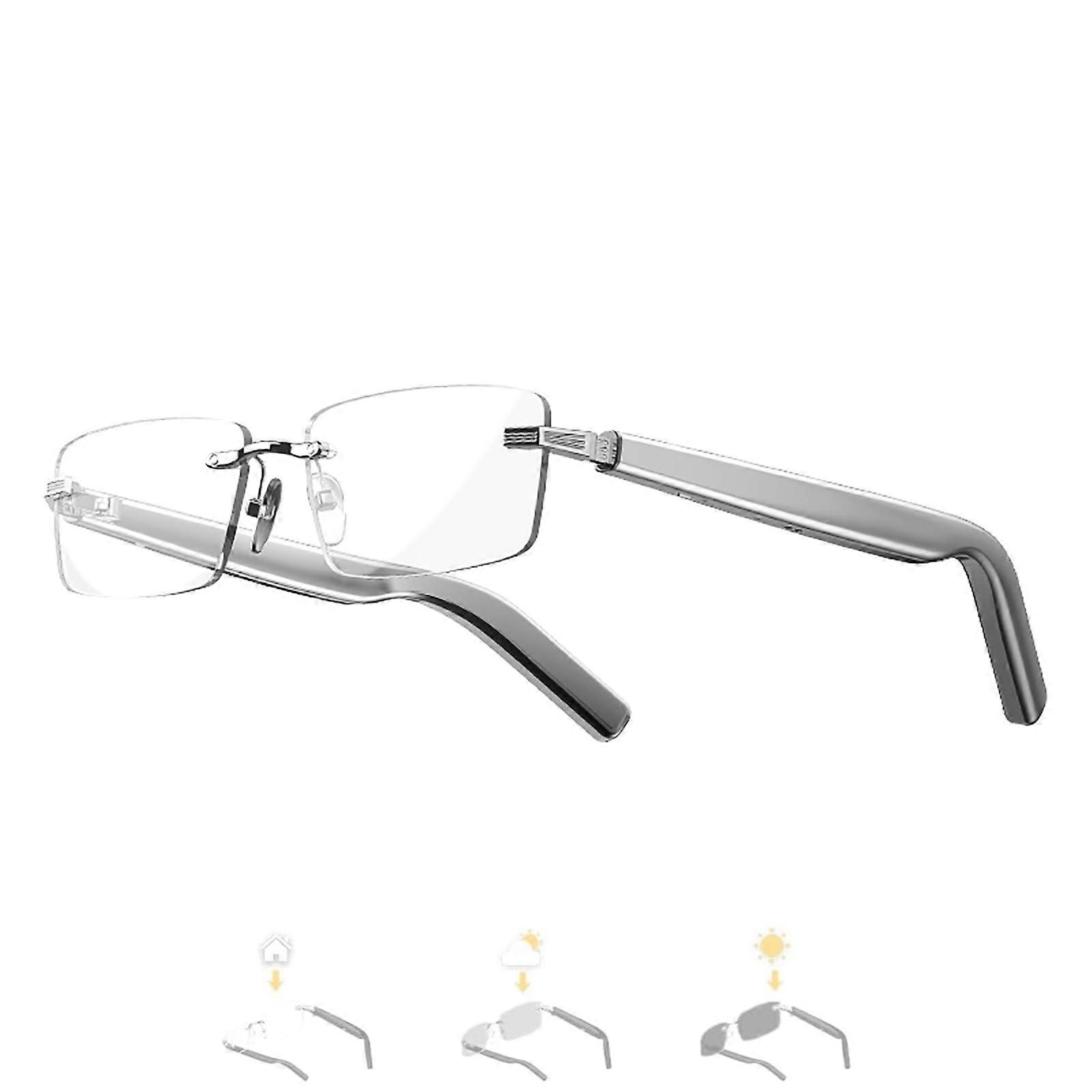 Rimless Bluetooth Smart Glasses with OpenEar Audio, Blue Light Blocking, Voice Assistant for Work