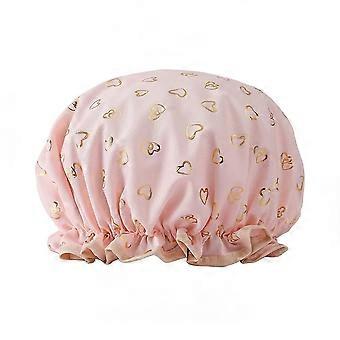 Double-layered Shower Cap - Waterproof, with Gilded Print, Made of Polyester-cotton and PEVA, Designed for Women's Bathing