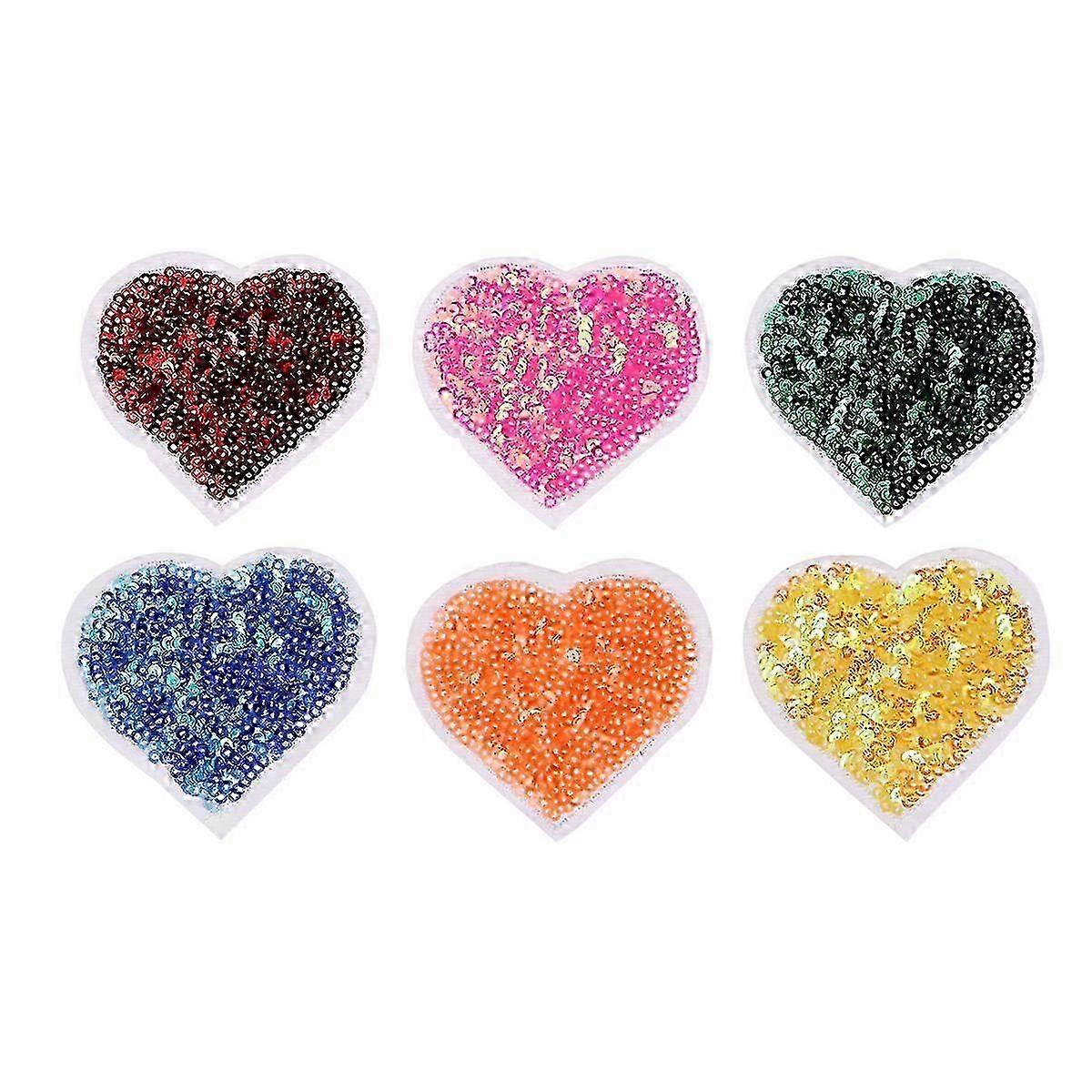 Embroidered Sequined Patch for Clothes Use 6Pcs Heart Appliques Set