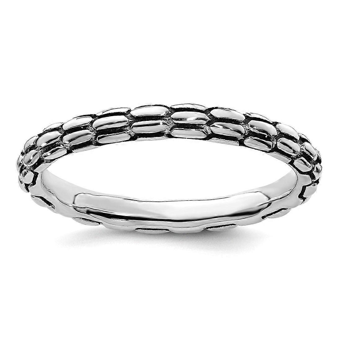 2.5mm 925 Sterling Silver Polished Patterned Oxidized Stackable Antiqued Ring Stackable Ring for Women - Ring Size: 5 to
