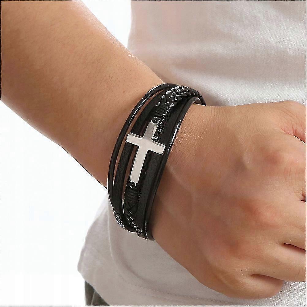 Bracelets Men Wrist Black Cross Decoration