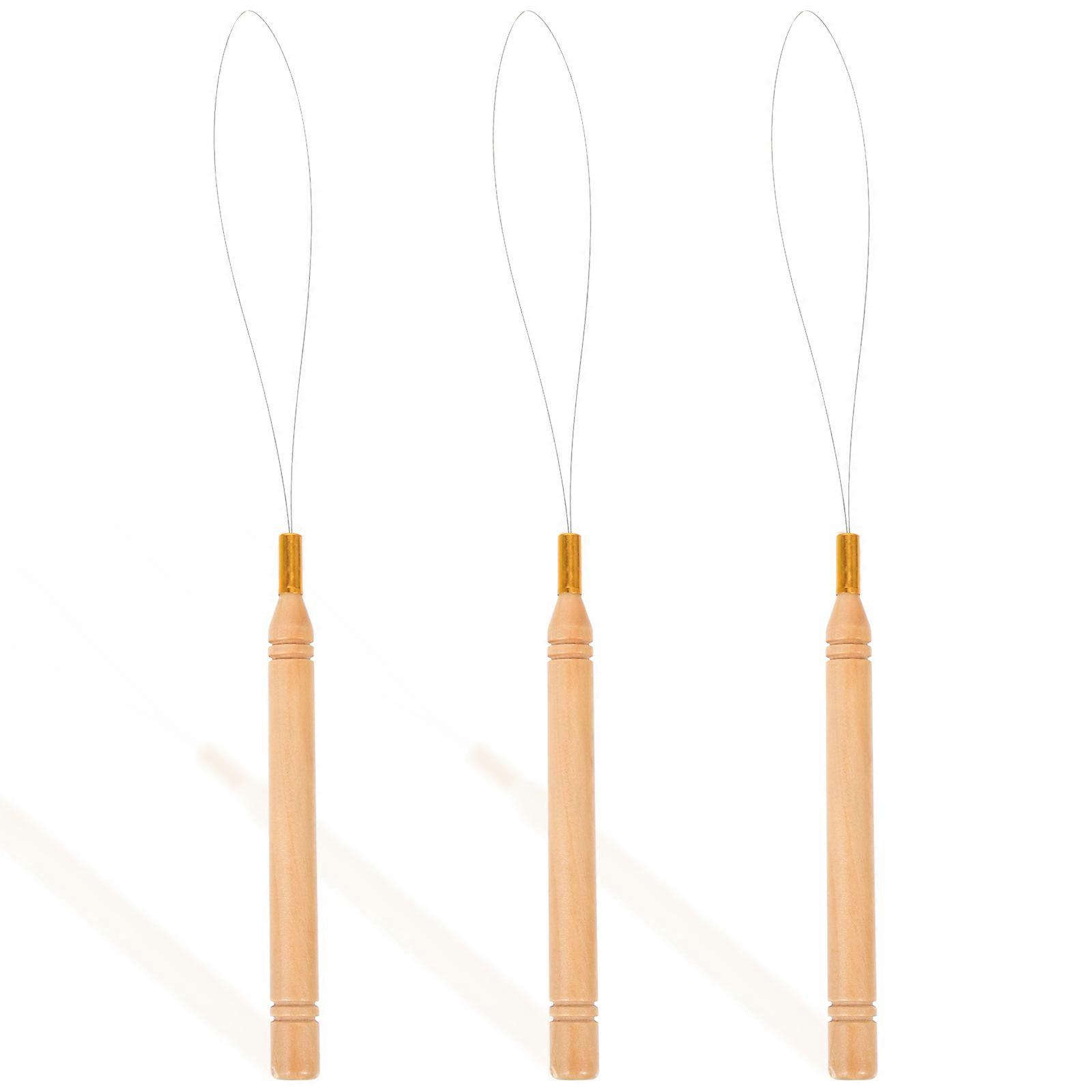 Wood Handle Thread Inserter Tool for Stitching Use 3Pcs Threading Set