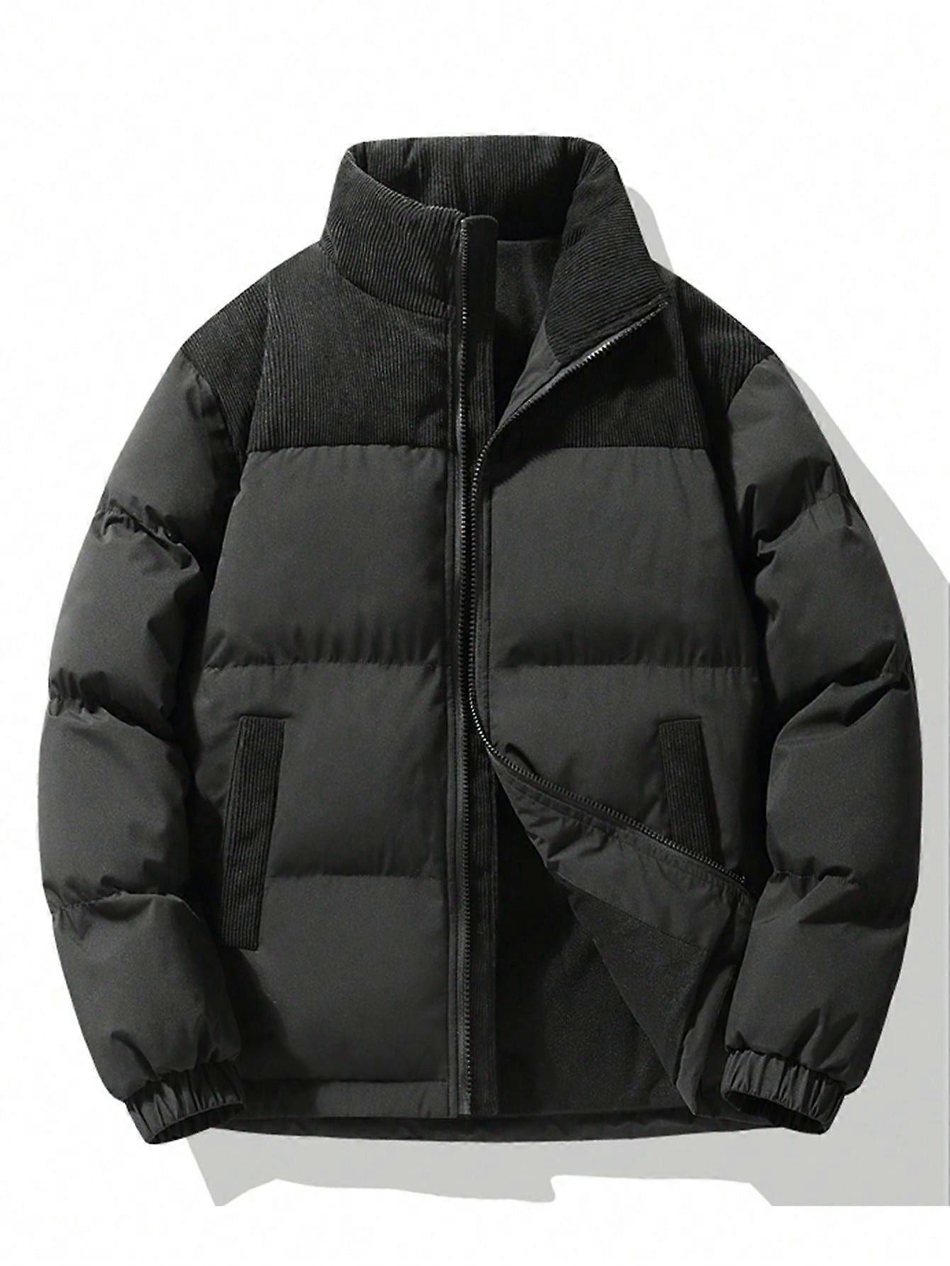 Men Slant Pockets Puffer Coat