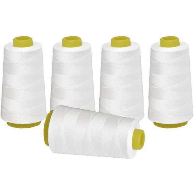 5pcs Sewing Thread Spools Overlock Thread for Hand or Machine Sewing in White Polyester 3000 Yards