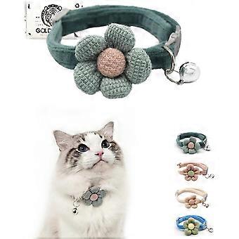 Cat Collar with Flower,Cat Collars for Girl Cats and Boy Cats,Breakaway Cat Collar with Bells,Adjustable Kitten Collar,Cute cat Collar (Green, Breakaw