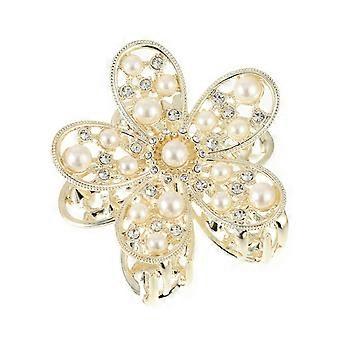 Hair Grip Flower Shape Hollow Out Faux Pearl Decor Luxury Strong Claw Anti-slip Ponytail Grip Hair Clip Hair Decoration Anti-rust Hair Styling Tool KA