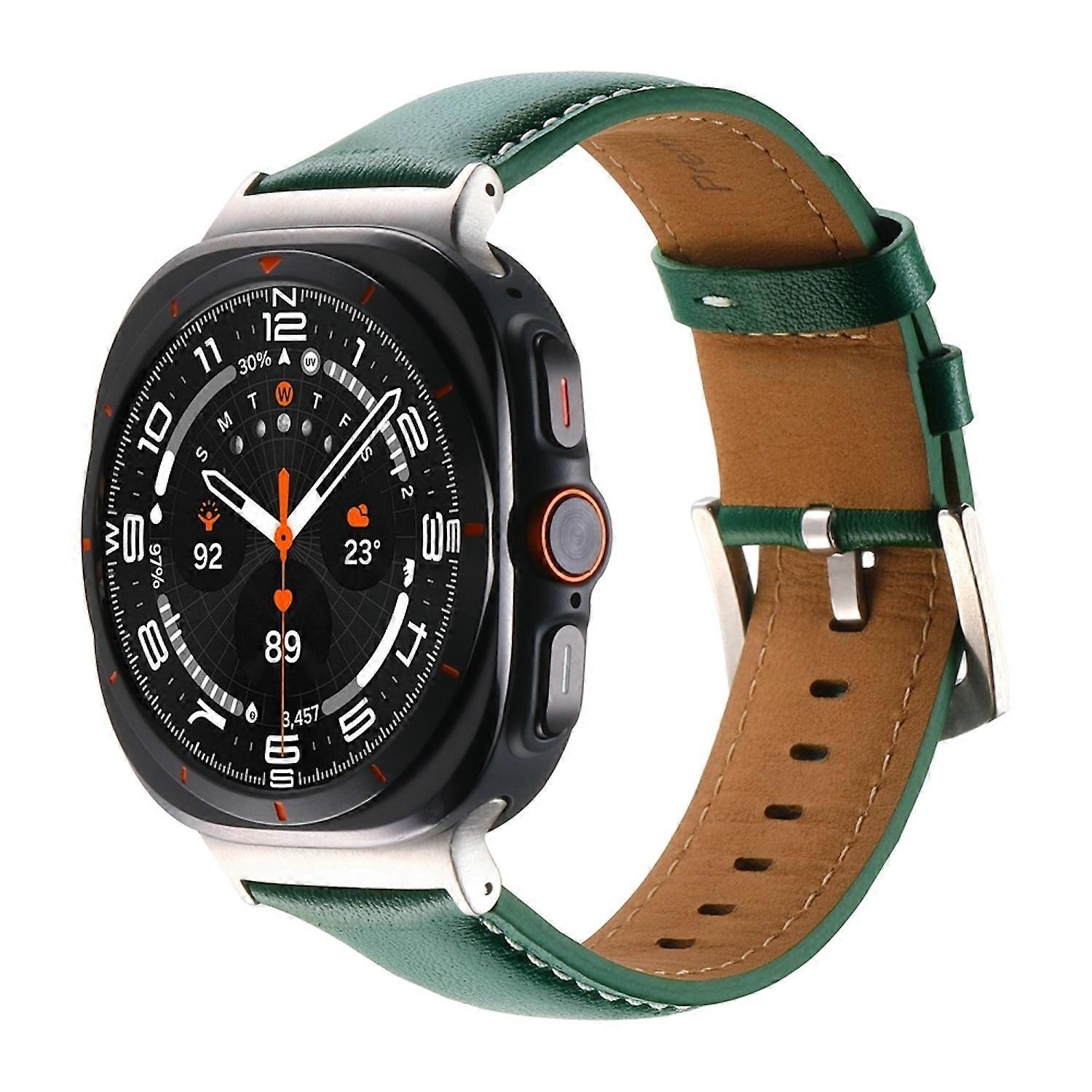 For Samsung Galaxy Watch Ultra 47mm Genuine Leather Strap Metal Clasp Green