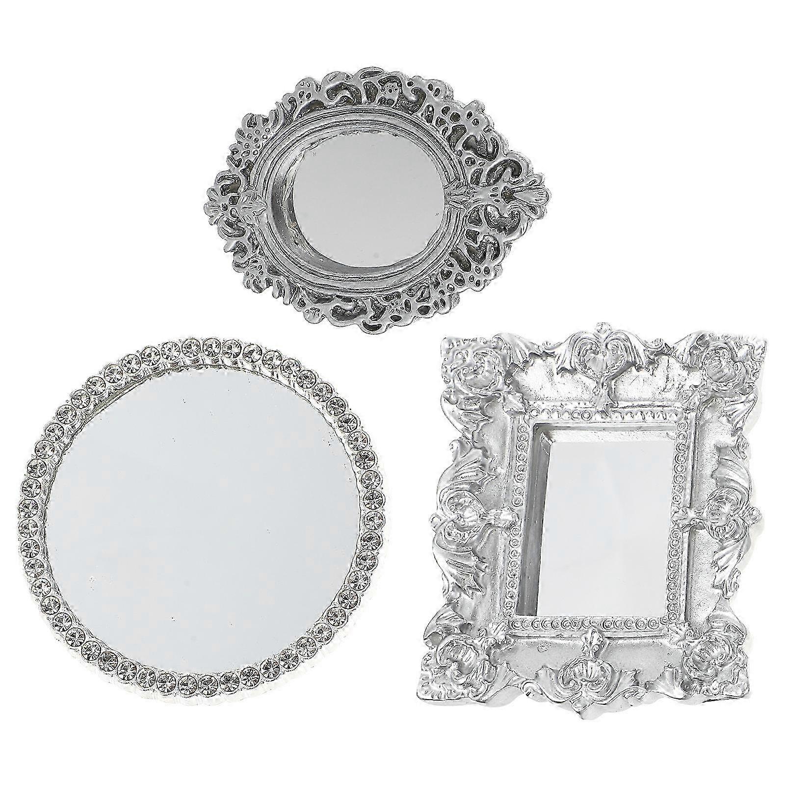 3Pcs Mini Classical Mirror Mini House Mirror Decoration Micro Scene Models