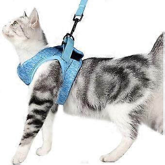 Ultralätt kattsele och koppel Mjukt och bekvämt kattungehalsband Kattpromenadjacka Löpning, rymningssäker Lämplig för valpar och kaniner (Blå, M)