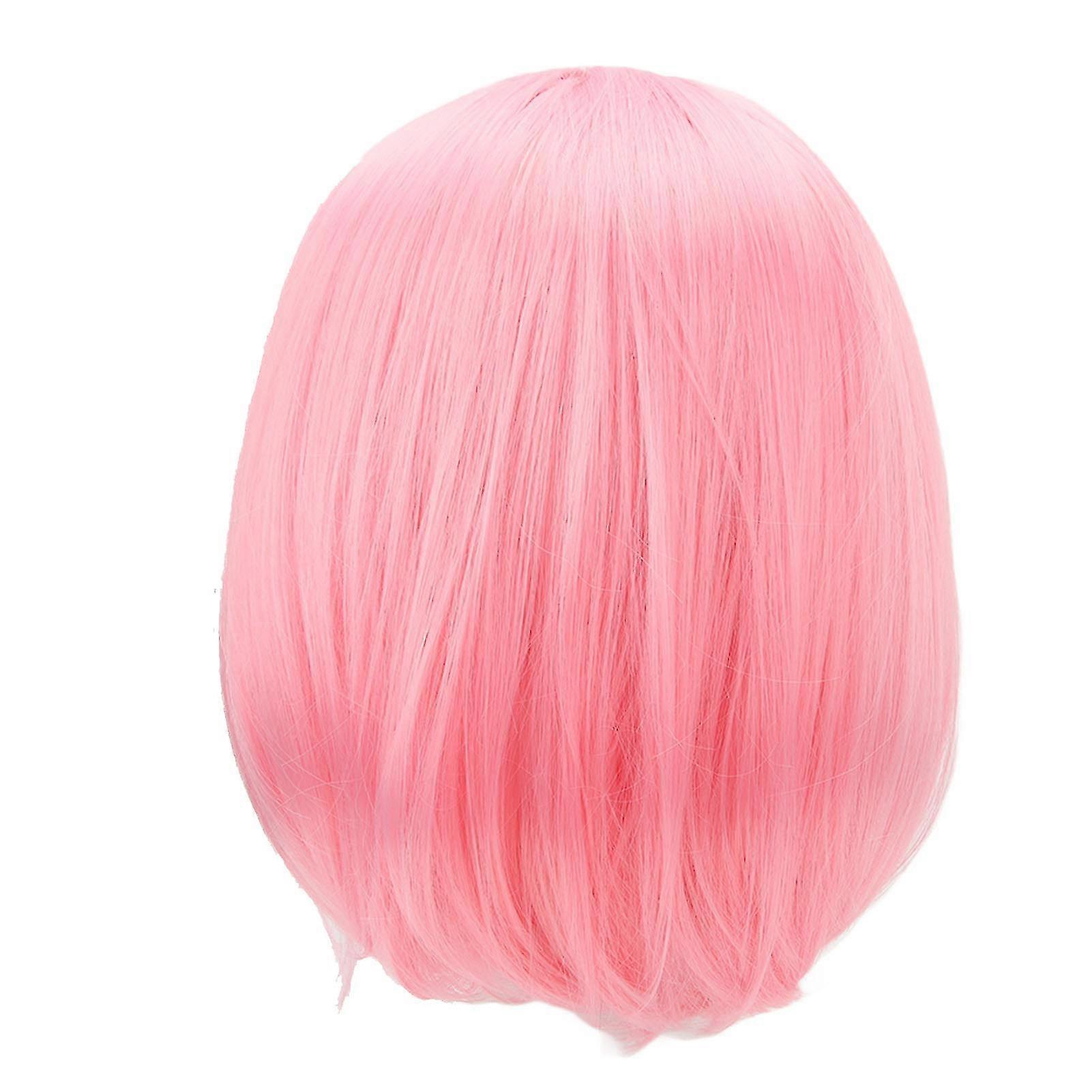 Short Pink Straight Bob Wig with Bangs compatible with Students