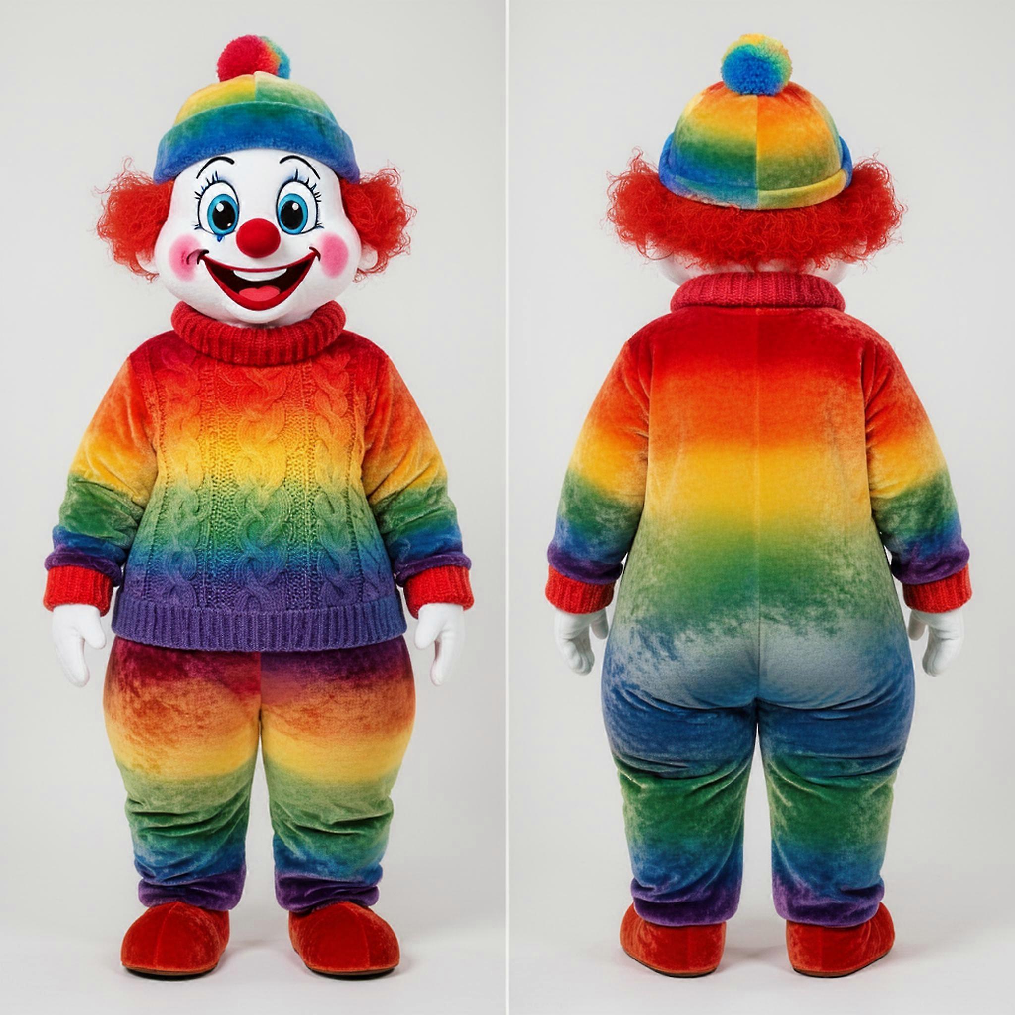 MASTICOT Rainbow Velvety Clown Mascot