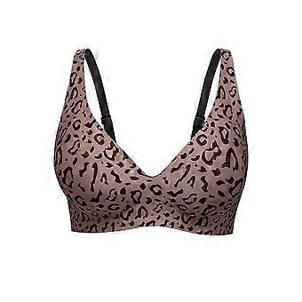 Women'S Polka Dot Seamless V Neck Wireless Adjustable Strap Bra Brown Leopard XXXL