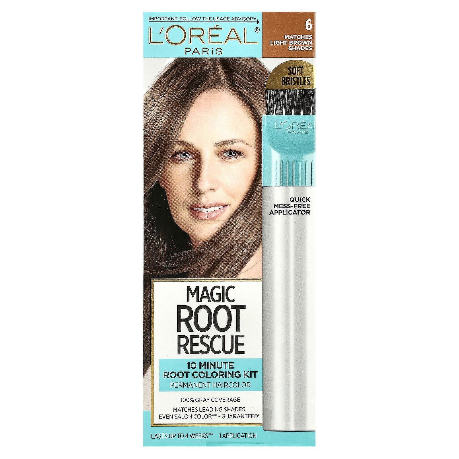 3 x L'Oréal, Magic Root Rescue, 10 Minute Root Coloring Kit, 6 Light Brown, 1 Application