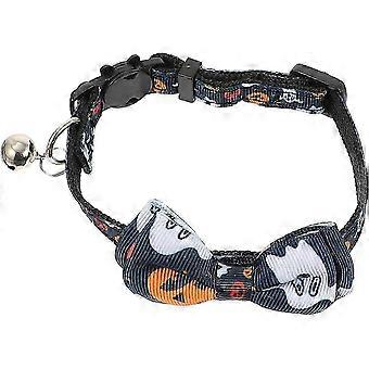 Adjustable Nylon Pet Collar with Bells Black Halloween Bow for Cat Dog Costume Use