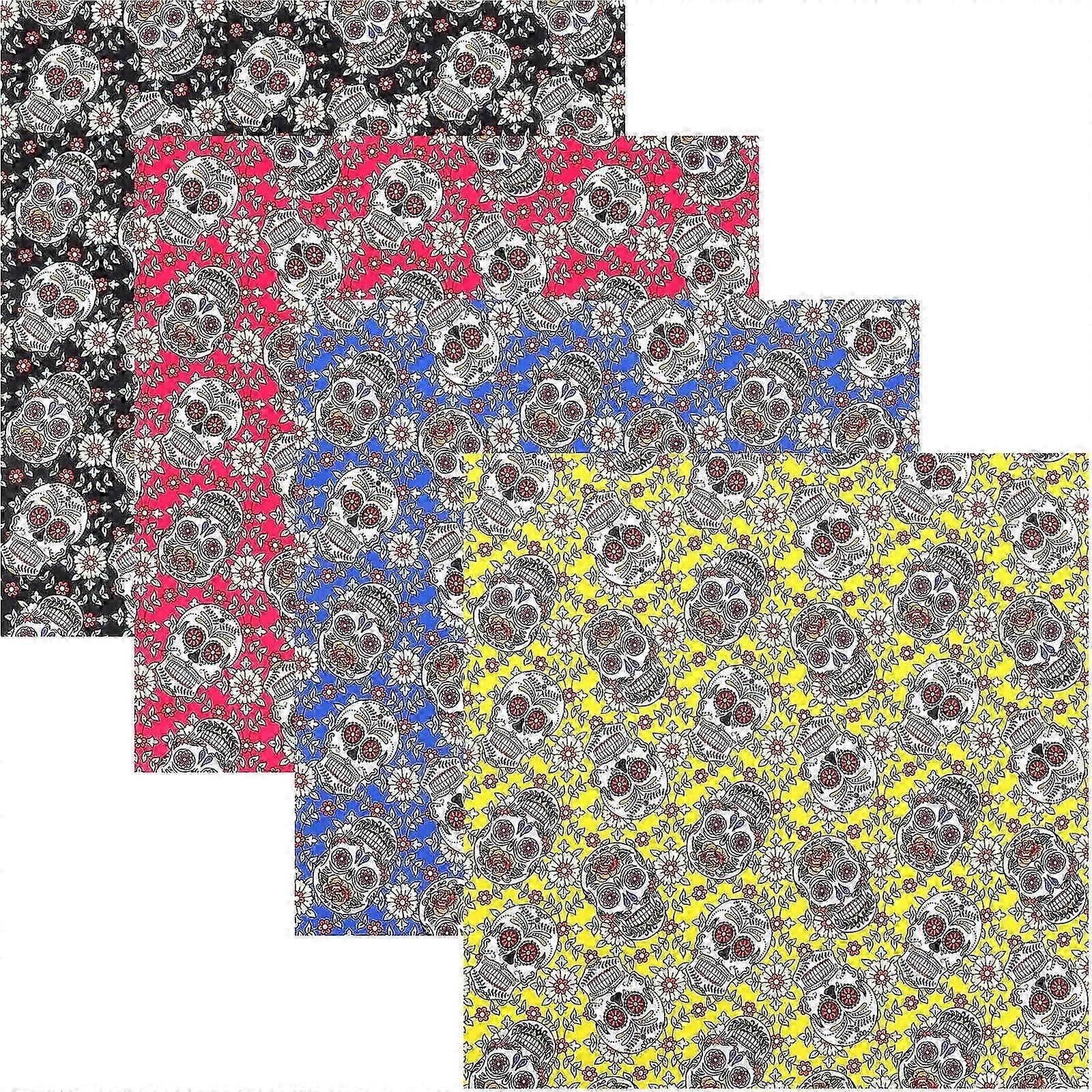 20Pcs Cotton Patchwork Fabric Halloween Skull Design for DIY Crafting