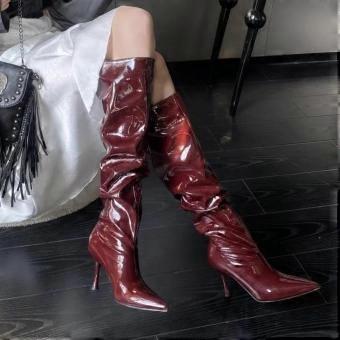 Nieuwe herfststijl: plooibovenkant, stiletto hoge laarzen met puntige neus, antislip en slijtvast.