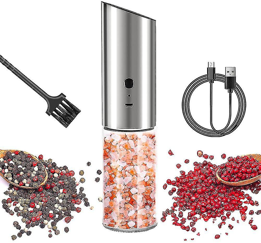 2pcs טחנת מלח חשמלית USB נטען מלח ופלפל מיל חשמלי עם LED